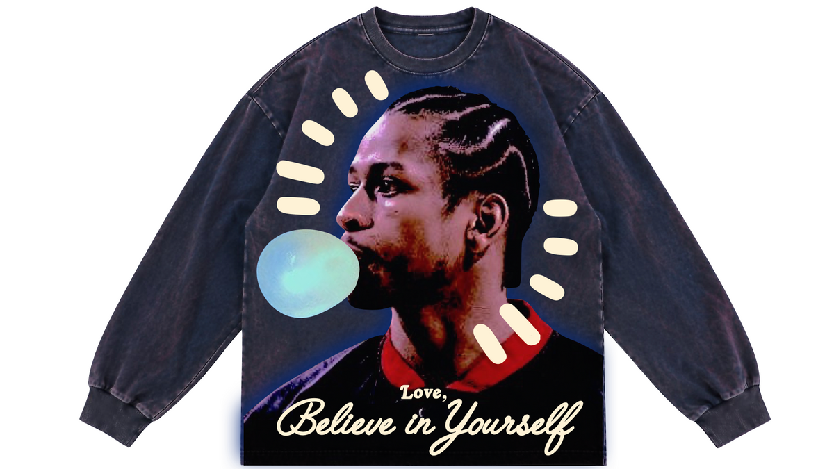"BUBBLE CHUCK" BLUE ACID WASHED LONG SLEEVE TEE (PRE-ORDER)