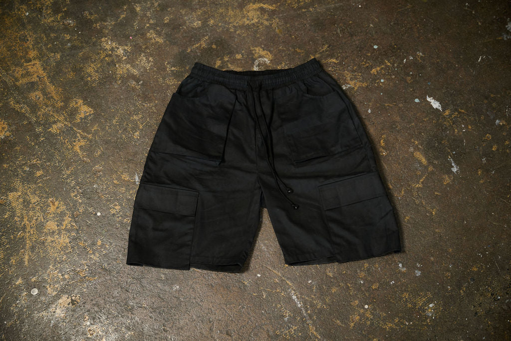 WAX CANVAS CARGO SHORTS - BLACK (READY TO SHIP)
