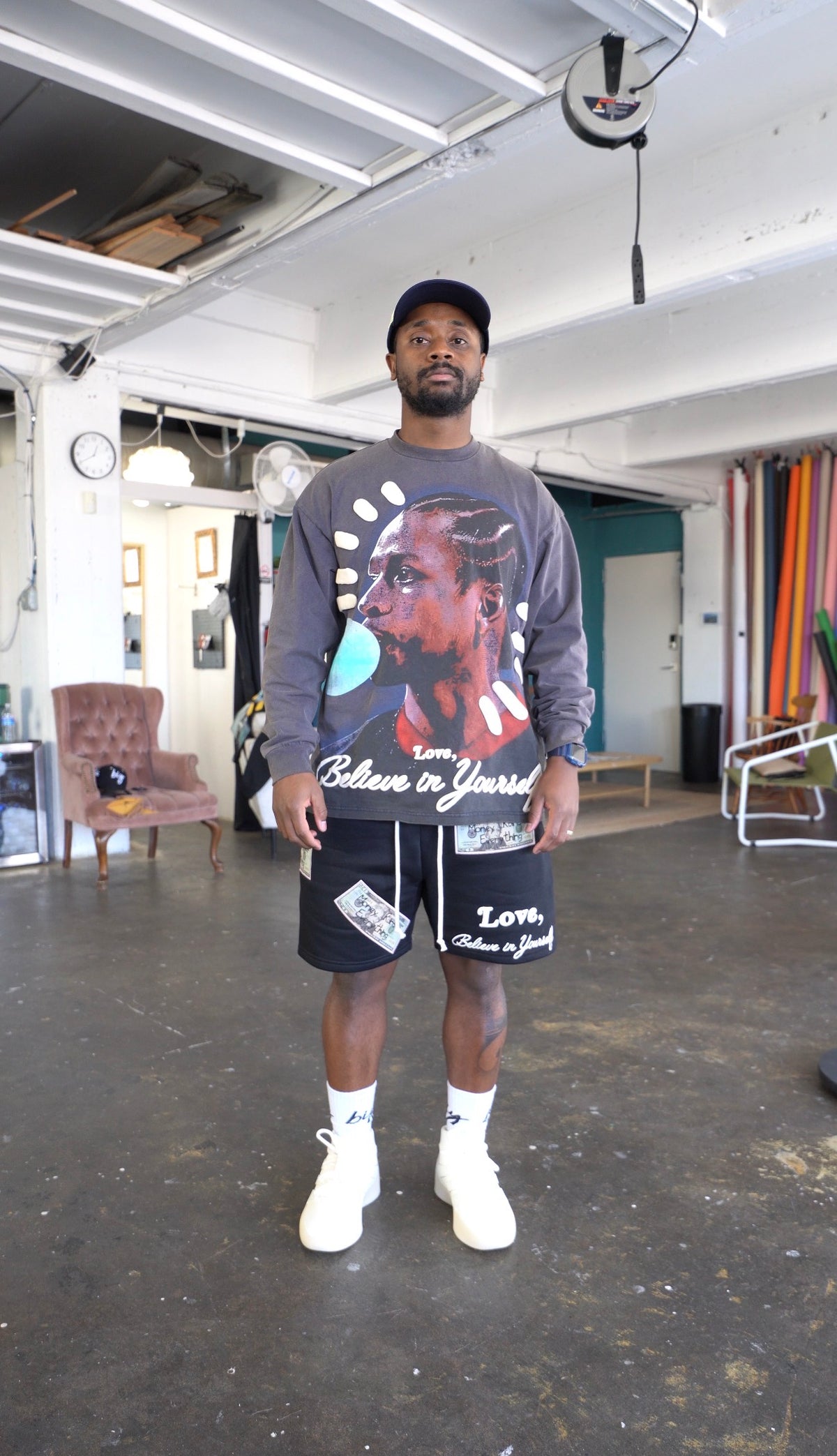 "BUBBLE CHUCK" BLUE ACID WASHED LONG SLEEVE TEE (PRE-ORDER)